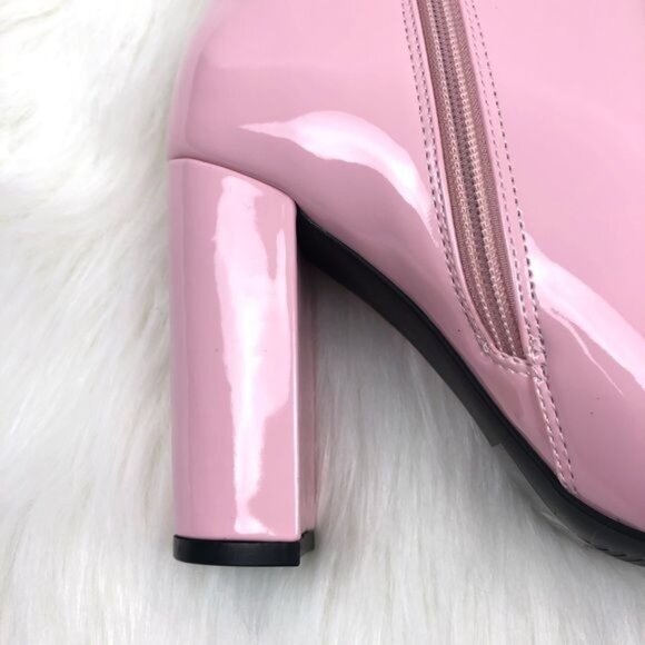 New Women's Qupid Signal Block Heel Low Pointed Toe Ankle Bootie Baby Pink - Picture 6 of 11